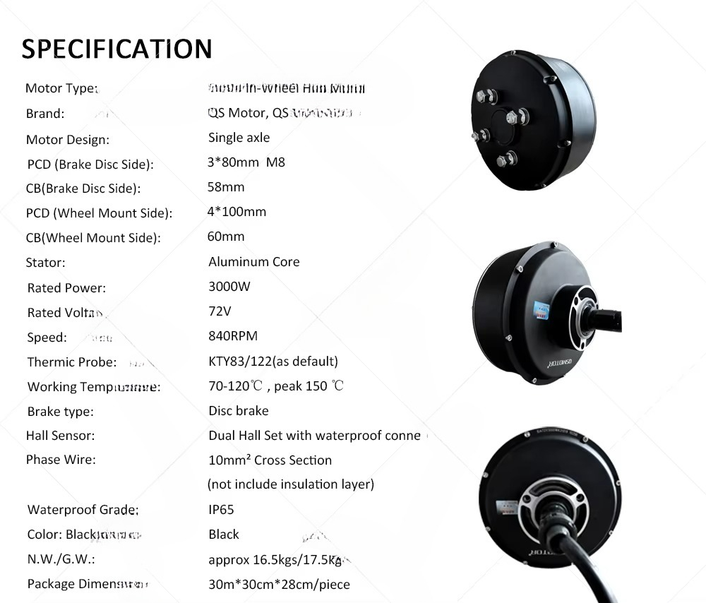 QSMOTOR 205 3000W V3 Motor Bru - Electric Motorcycle Conversion Kit 72V ulasan dan harga